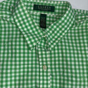 Lauren Ralph Lauren Boys Petite Large Green and White plaid button down shirt